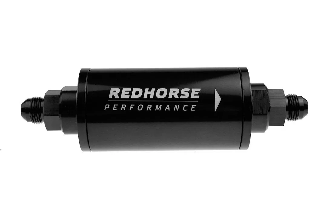 4651-08-2 – REDHORSE Fuel Filter, Complete Assembly In-Line Gasoline -08 AN Inlet/ Outlet 60-Micron Filter Black Alum...